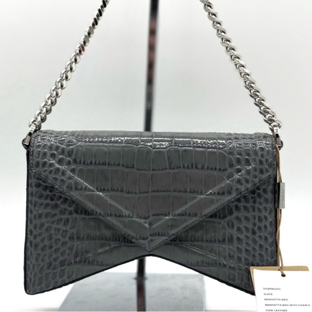 Michael Kors Collection Manhatta Medium Crocodile Embossed Patent Leather Bag - Picture 4 of 12